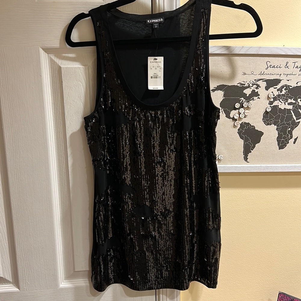 Express NWT Women’s Size Small Black Sequin Dress Blouse
